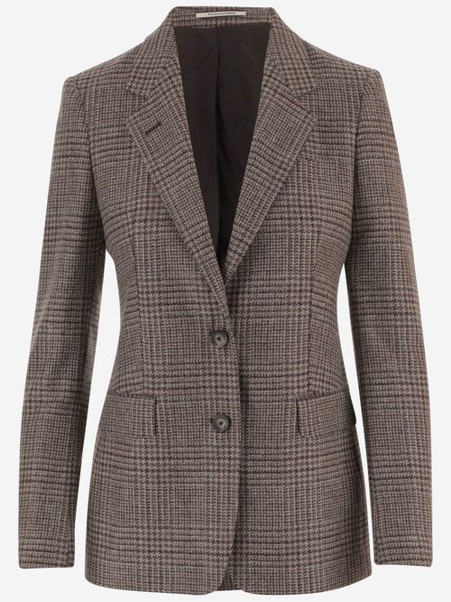 Wool and Cashmere Check Blazer — Brown