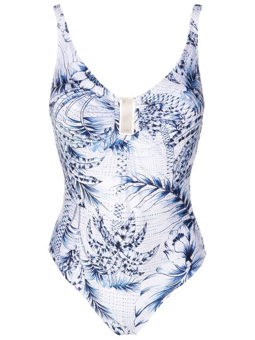 Palm-tree print swimsuit - Blue
