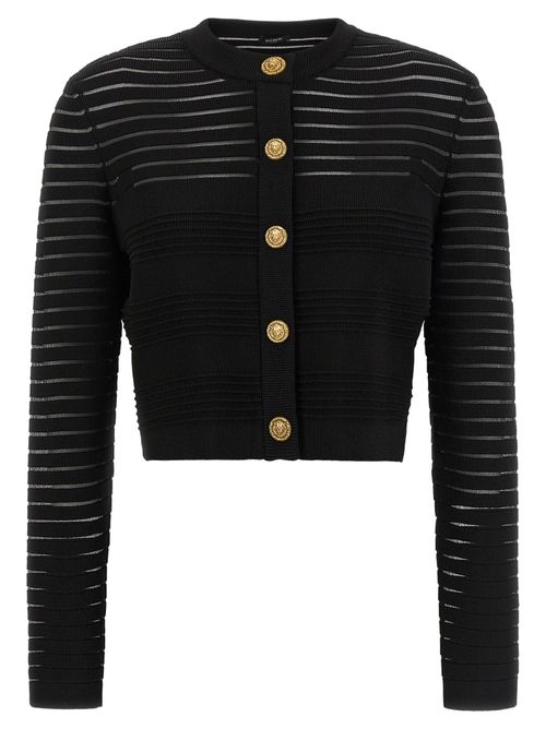 Semi-Transparent Striped Cardigan — Black