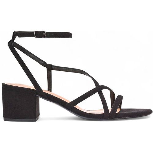 XY London Women's 'Maria' Ankle Strap Low Block Heel Strappy Sandals in Jet Black