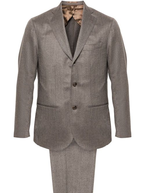 Herringbone-pattern suit - Brown