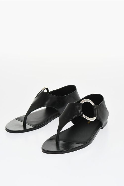 Leather Thong Sandals with Silver-Effect Detail