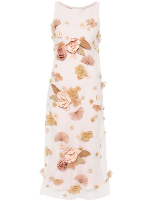 Floral-appliqué midi dress - Pink