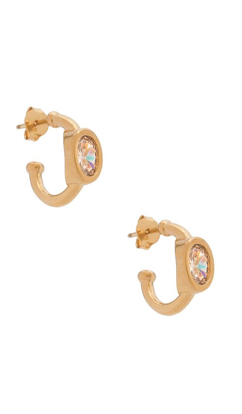 Alexa Leigh Bezel Oval Hoop Earrings in Metallic Gold