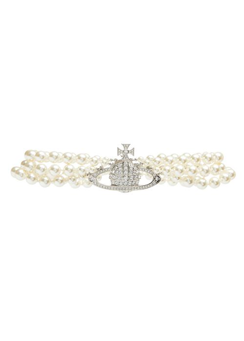 Three Row Bas Relief Faux Pearl Choker