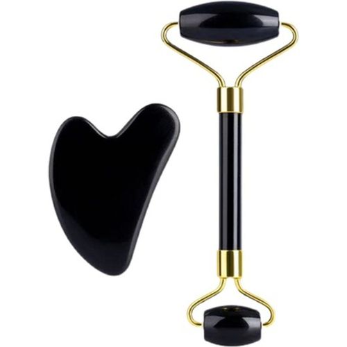 MissLady - Face Roller with Scraping Board Gua Sha Massage Set - /set - Black