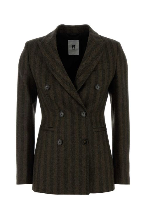 Virgin Wool Double-Breasted Blazer — Brown