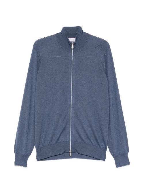 Cashmere-Silk Knit Cardigan — Blue