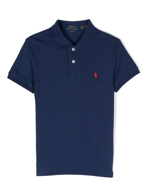 Logo-embroidered cotton polo shirt - Blue