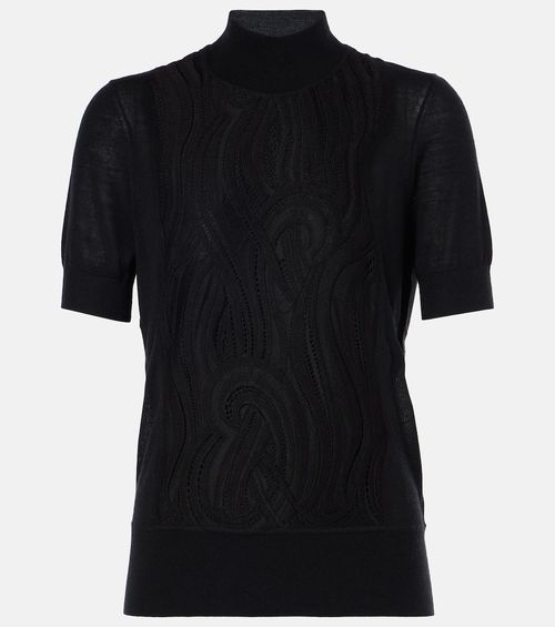 Knitted wool and silk lace top