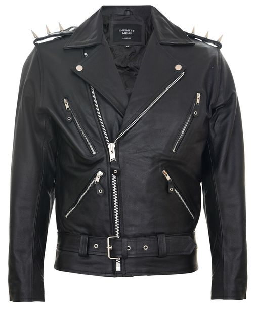 Men's Brando Black ''Ghostrider'' Spiked Leather Biker Jacket-Munich