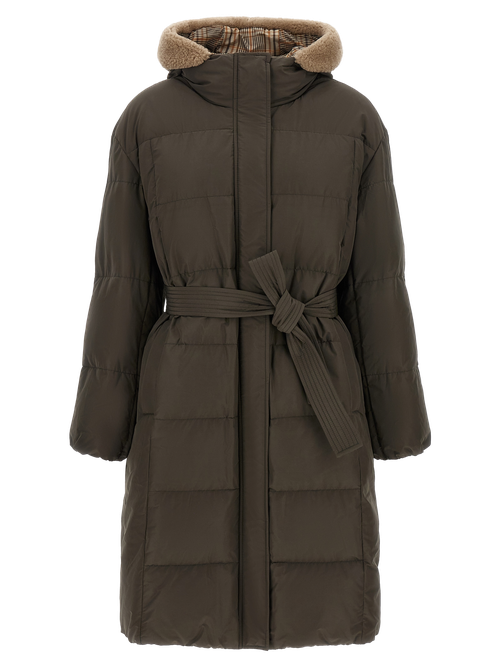 Padded Cotton with Sherpa Hood Down Coat — Brown
