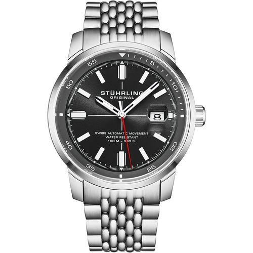 Stührling Mens Trackmaster 1026 Automatic Men’s - Black & Silver Stainless Steel - One