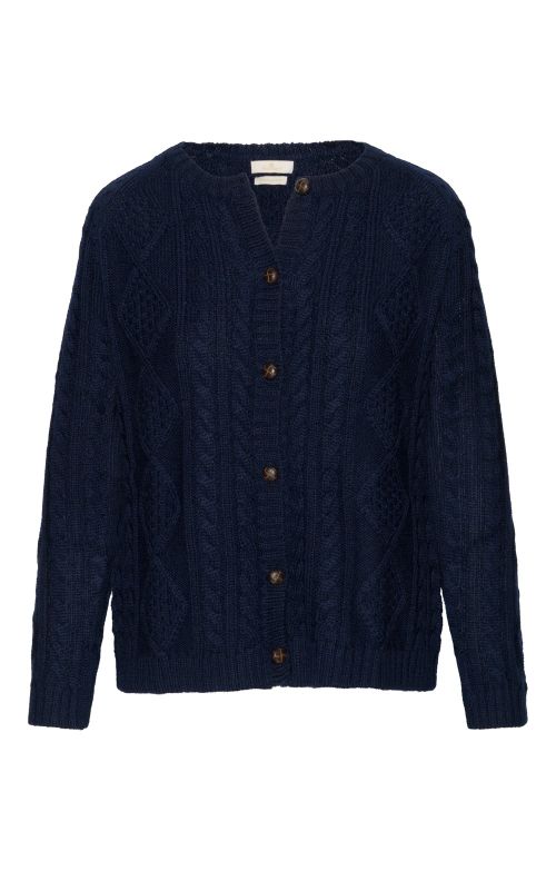 Ladies Pure New Wool Aran Cardigan - Navy Blue