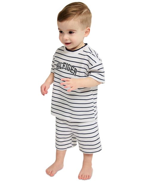 Baby Boys' Striped French Terry T-Shirt and Shorts, 2-Piece Set - White