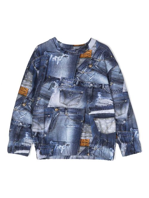 Graphic-print denim jumper - Blue