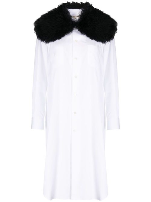 Fur-collar midi shirtdress - White