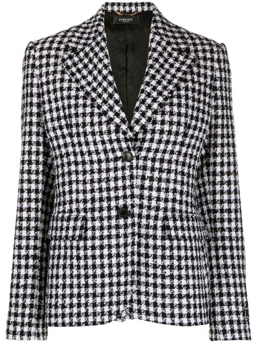 Dogtooth single-breasted tweed blazer - Black
