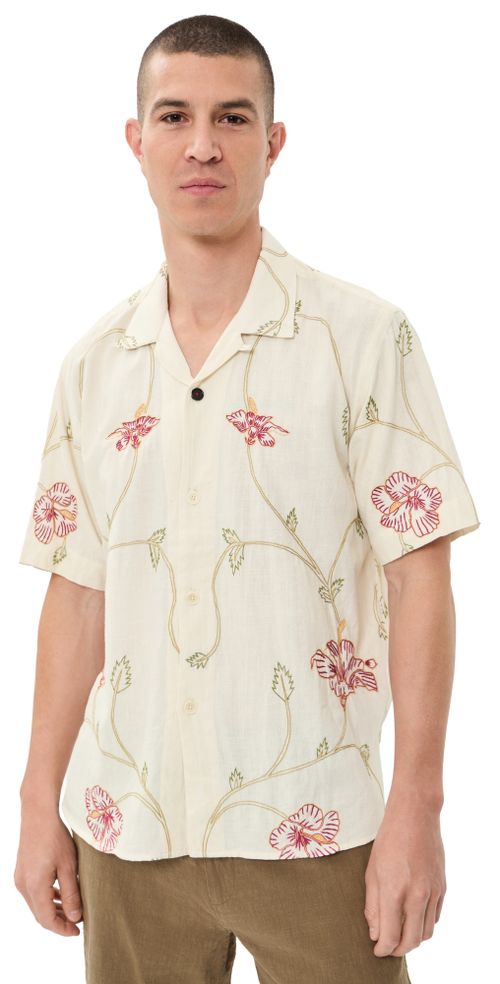 Ronen Hand Embroidered Floral Shirt Natural