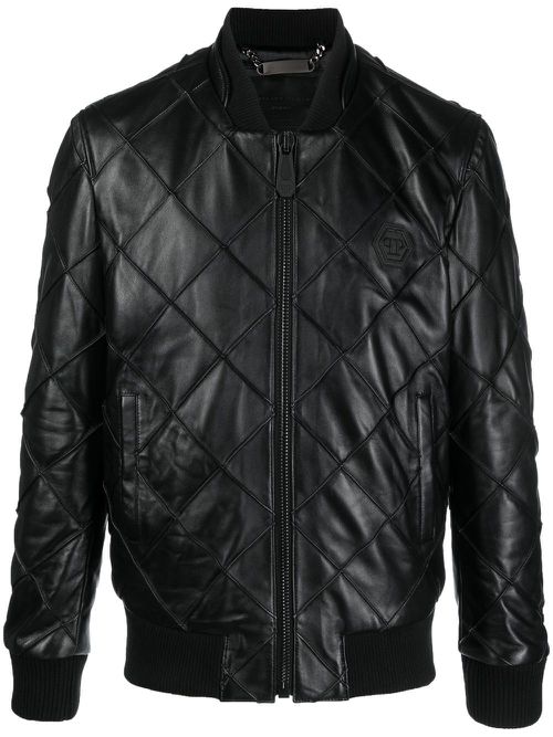 Quilted leather bomber jacket - Black