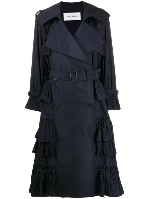 Double-Breasted Tiered Trench Coat — Navy
