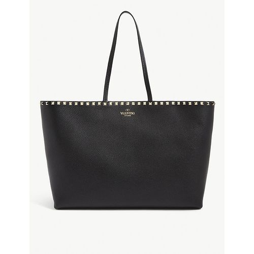 Womens Black Rockstud Large Grained-leather Tote bag One Size