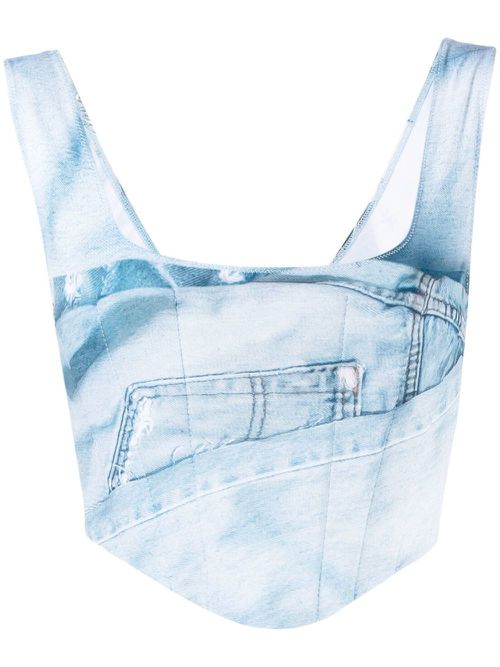 Denim-print corset top - Blue