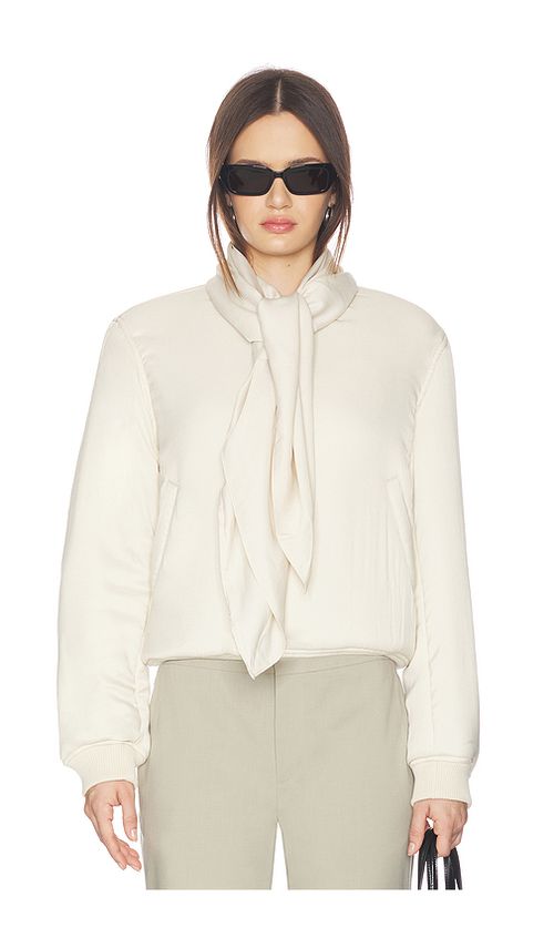 Line & Dot Agnes Scarf Bomber Jacket in Neutral. L. Also in M