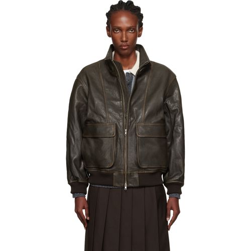 Brown Stand Collared Leather Jacket
