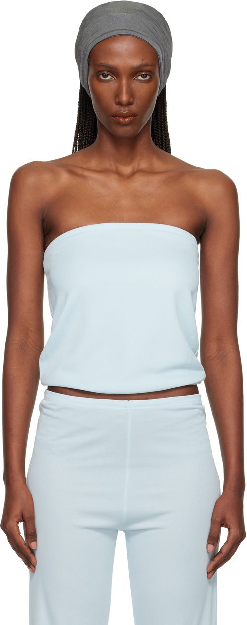 Blue Shiny Crêpe Jersey Bustier Top