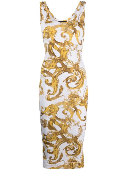 Barocco-print midi dress - White