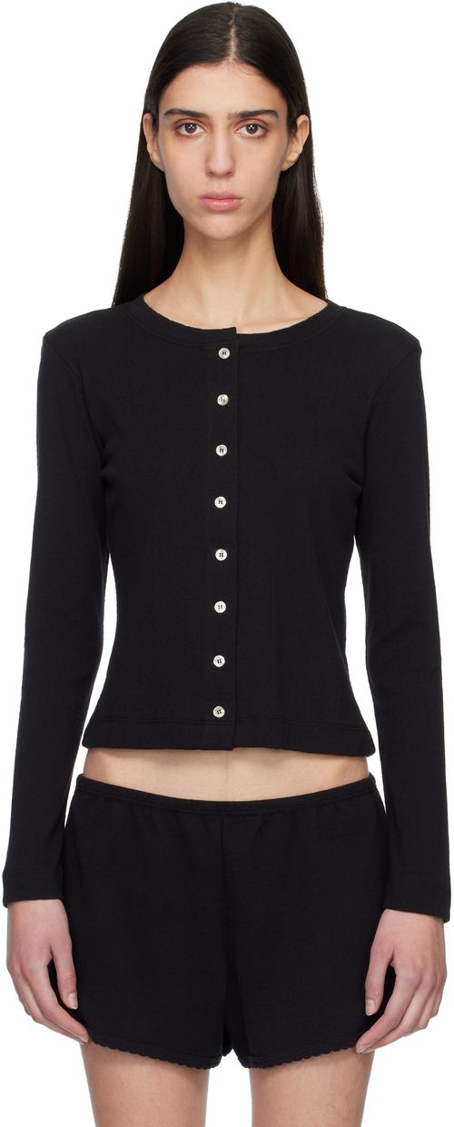 Black Pointelle Classic Crew Cardigan