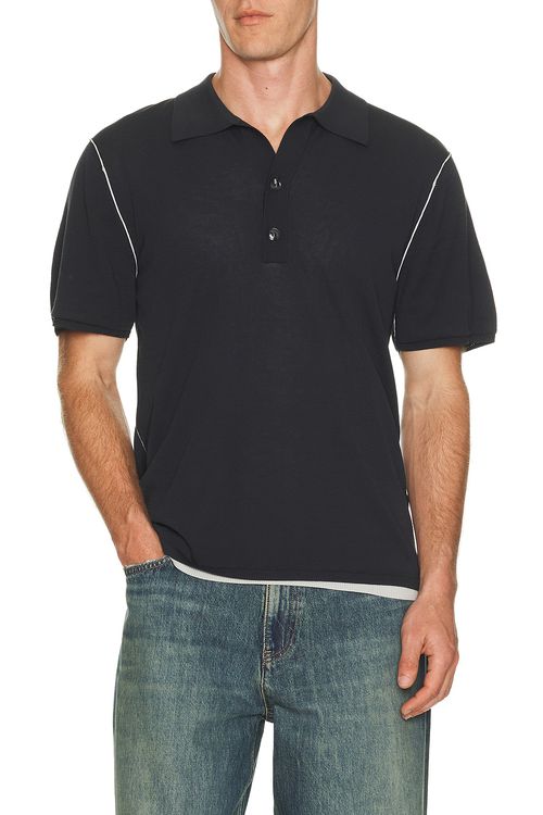Won Hundred Jonas Two Layer Knit Polo in Black - Black. S also in M, L, XL/1X