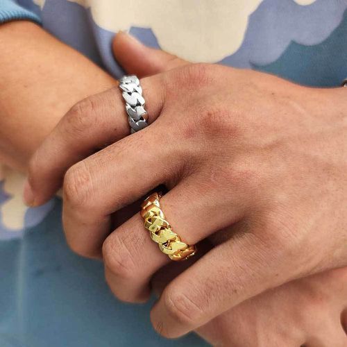 Men's Jewelry Hip Hop Simple Smooth Cuban Chain Ring Real Gold Electroplating Trendy Hiphop Ring