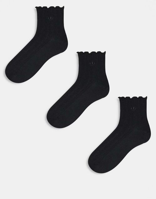 Adidas Originals Unisex ruffle 3 pack quarter socks in white-Black