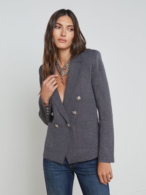 Kenzie Metallic Knit Blazer In Dark Shadow/Silver