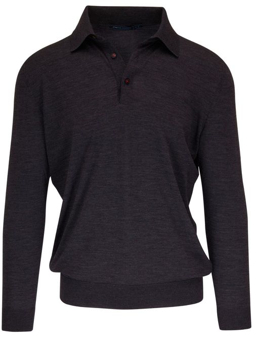 Long-sleeve wool polo jumper - Grey