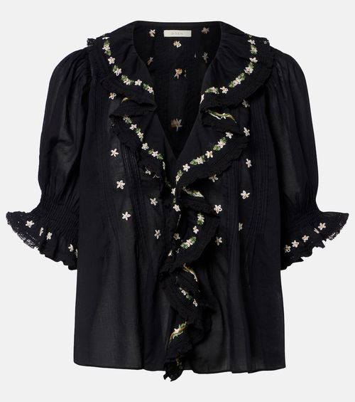 Dôen Hettie floral embroidered ruffled cotton blouse
