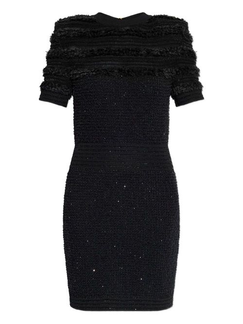 Textured short-sleeve dress - Black