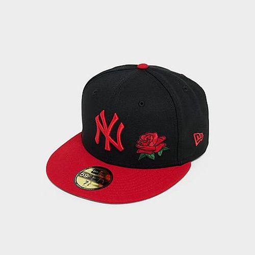 New York Yankees MLB Rose 59FIFTY Fitted Hat in Black/Red