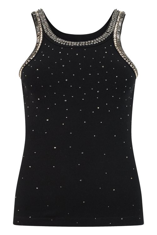 Rhinestone-Embellished Tank Top — Black