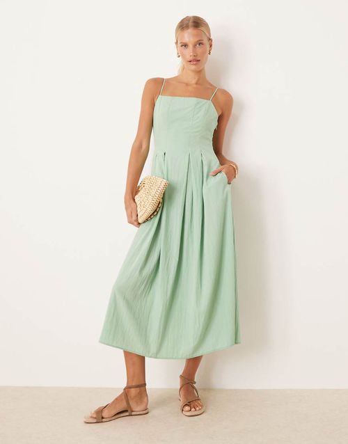 Shirred bodice midi dress in mint green