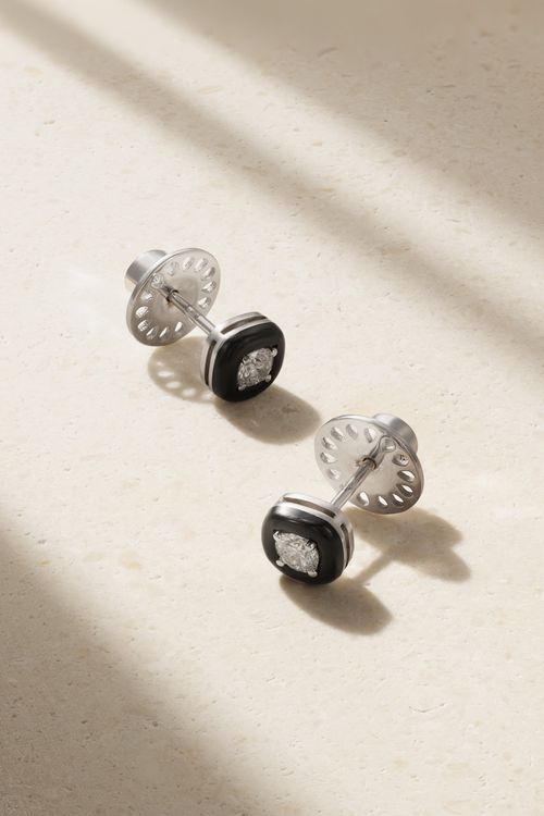 Oui 18-karat White Gold, Diamond And Enamel Earrings - One size