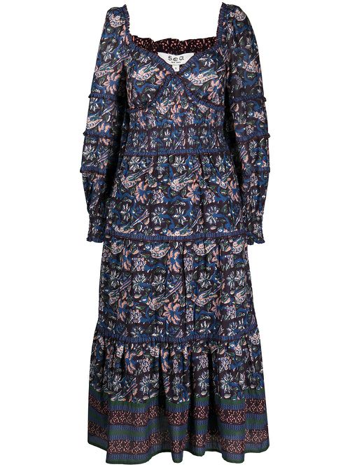 Noah long-sleeve smocked dress - Blue