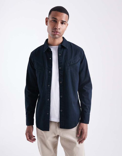 Western detailing denim shirt in washed black