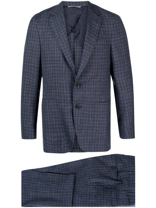 Check-pattern single-breasted suit - Blue