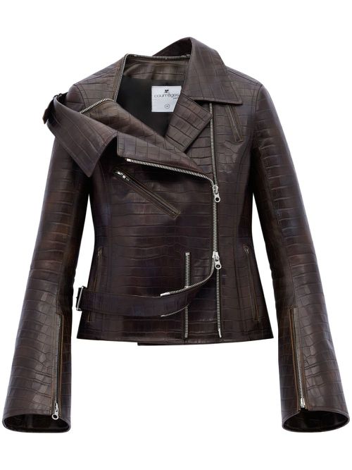 Crocodille-effect biker jacket - Brown