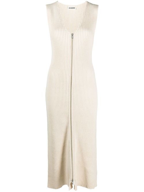 V-neck ribbed-knit midi dress - Neutrals