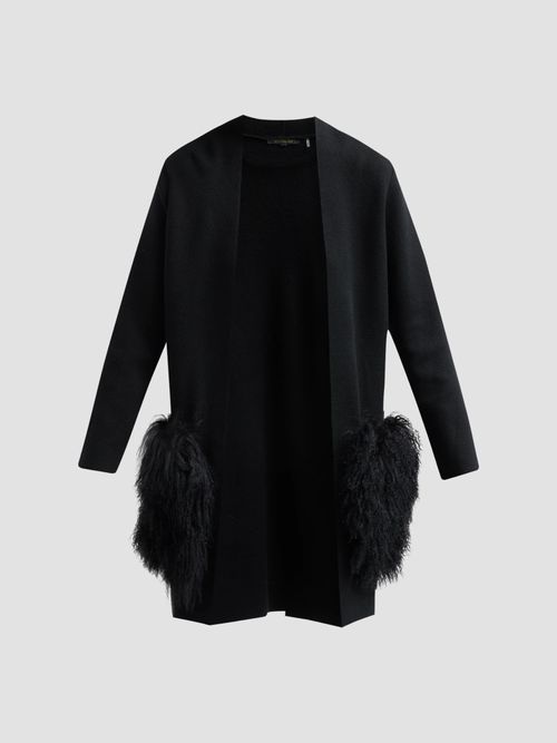 Women's Cori Shearling-Trim Wool-Blend Cardigan - Black