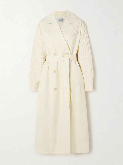 Cicladi Cable-knit Trimmed Wool And Cotton-blend Gabardine Trench Coat - White